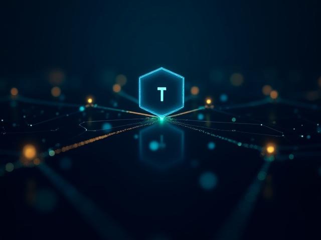 Diagram of a secure blockchain network with glowing nodes and data streams, symbolizing secure financial transactions.